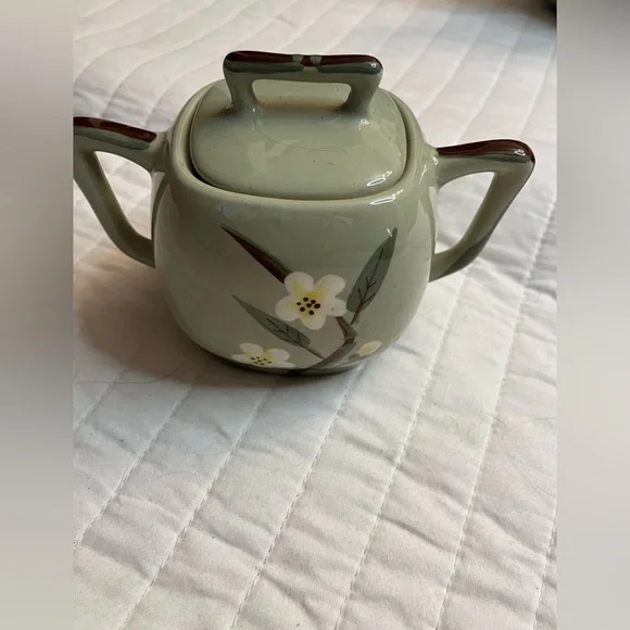 vintage Weil Ware California Pottery tea set in the Blossom Celadon pattern